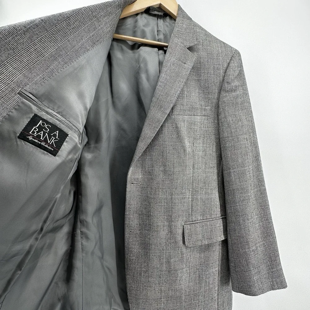 Jos A Bank Signature Collection Blazer 42R Gray Silk Camelhair Glen Check Jacket